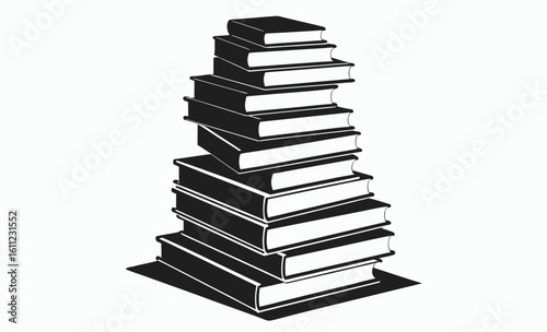 Book stack silhouette, reading material icon, library vector illustration, book vector silhouette illustration