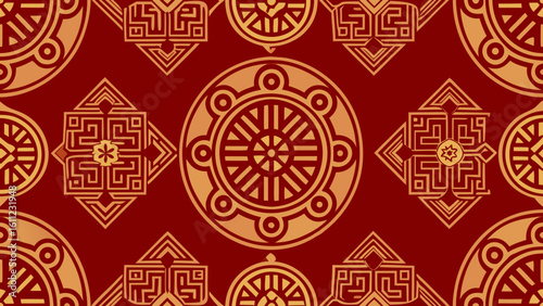 chinese patterns style geometrical ornament with repeating elements dark red colors backgrounds for chinese new year backgrounds, surface textures, books covers, banners,