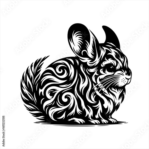 Stylized Black and White Chinchilla Illustration.