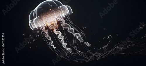 jellyfish Wireframe, highly detailed, cinematic lighting, Generative AI