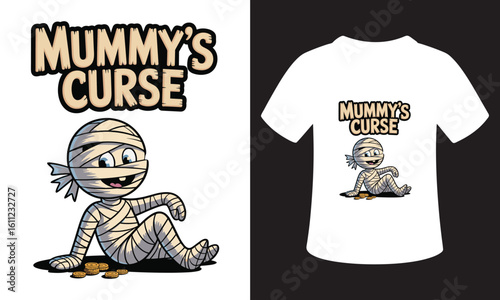 Cute mummy character with mummy s curse text on t shirt