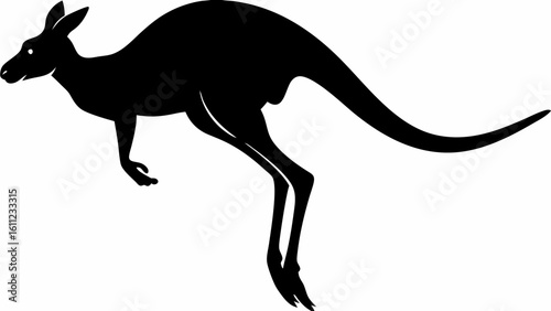 Silhouette of a kangaroo in mid jump with a long tail and pointy ears on a white background image view vreated with genrated ai