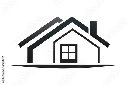 Simple black and white house icon with a minimalist silhouette on a white background
