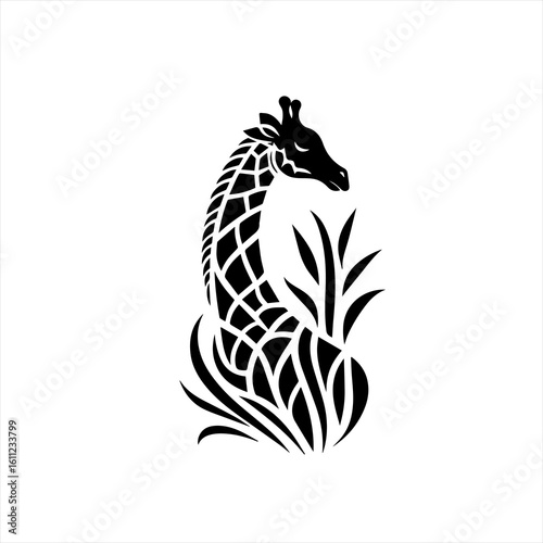Wallpaper Mural Stylized Black Giraffe Silhouette with Grass Elements. Torontodigital.ca