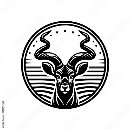 Stylized Kudu Antelope Head Emblem.