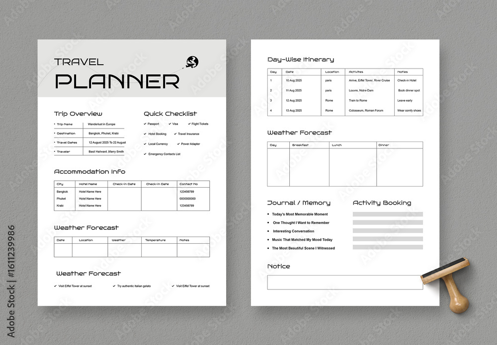 Modern Travel Planner Template Layout Stock Template | Adobe Stock