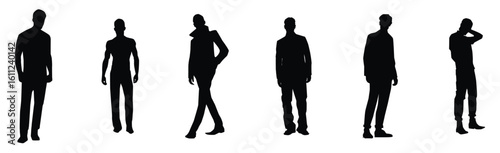 Six Men Silhouette, Casual man posing, Young Adult Man Silhouette Set
Vector illustration