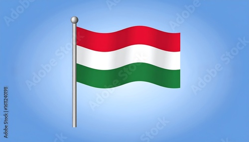 The national flag of Hungary waving against a bright blue gradient background Free Download The national flag of Hungary waving against a bright blue gradient background - GFXLoad