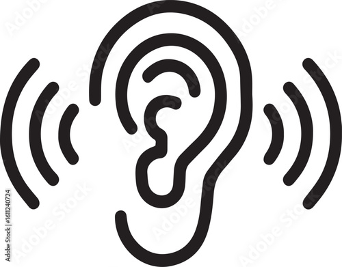 Black Line Drawing of an Ear with Sound Waves graphic representation ear radiating