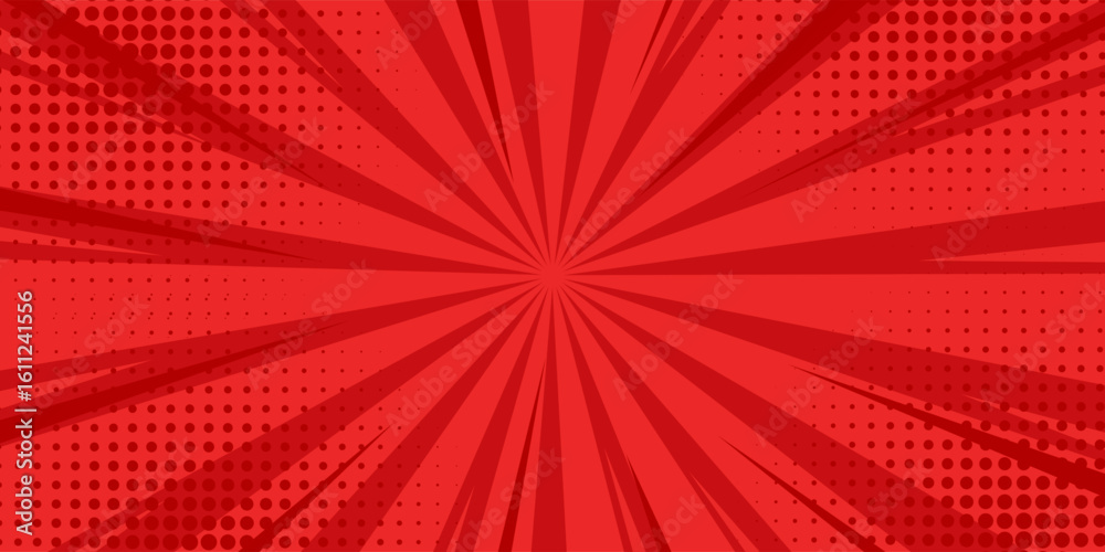 Obraz premium Red comic effect background with halftone. pop art comic-style vector background.