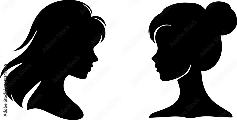 Fototapeta premium Elegant Female Head or Girls Face Vector Illustration. Simple Elegant Silhouette Vector Art. Incredible Silhouette Vectors. Perfect Neat and Clean Vector Art of Human Head. Black Color Profile Vector.