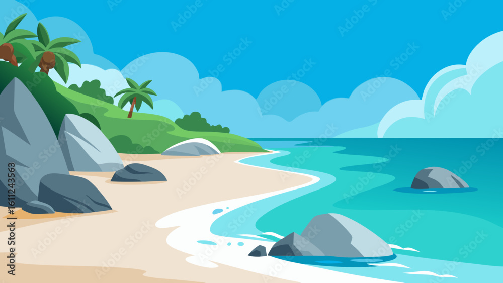 Fototapeta premium Tropical Beach Vector Illustration 