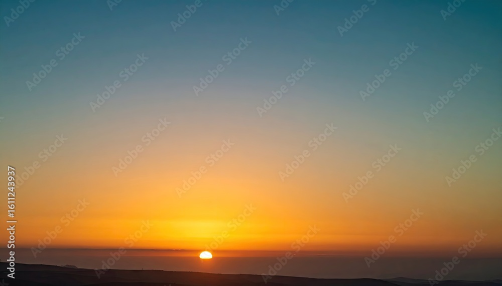 Vibrant Orange Sunrise Above Horizon with Soft Blue Gradient Sky and Illuminated Sunlight Vibrant Orange Sunrise Above Horizon with Soft Blue Gradient Sky and Illuminated Sunlight