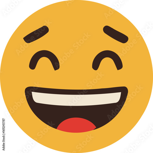 Smiling vector face illustration: A cheerful emoticon icon with an open mouth and bright eyes