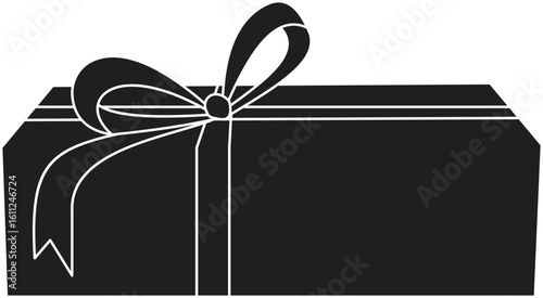 Rectangular gift box icon featuring elegant ribbon bow, long present packaging for festive events with transparent background
