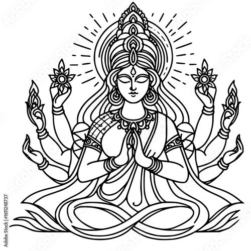 black and white goddess with multiple arms clip art preview