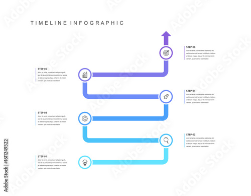 Business road map timeline infographic concept. with icons and 6 steps. Can be used for workflow layout, icons, diagram, report, web design Creative. marketing data. Vector illustration