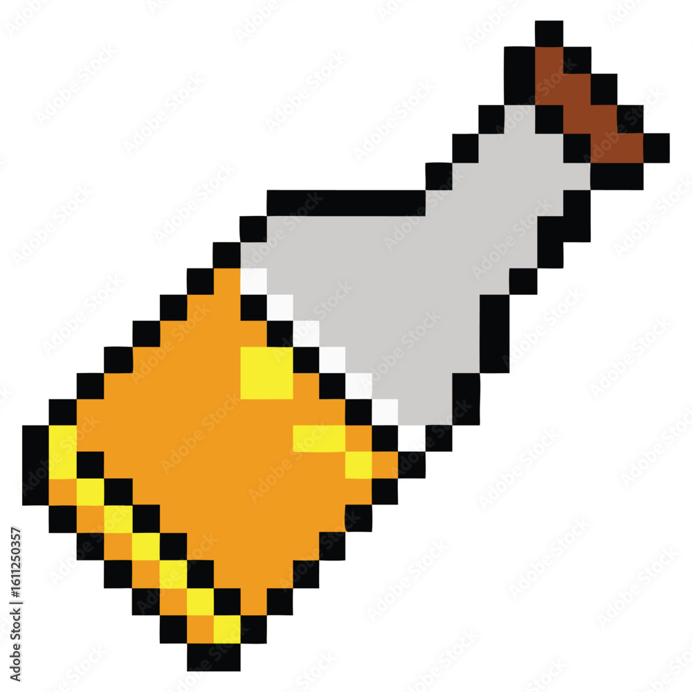 A retro 8-bit style Pixel art illustration of a single orange and grey bottle with a maroon cork isolated on a white background A retro 8-bit style Pixel art illustration of a single orange and grey bottle with a maroon cork isolated on a white background