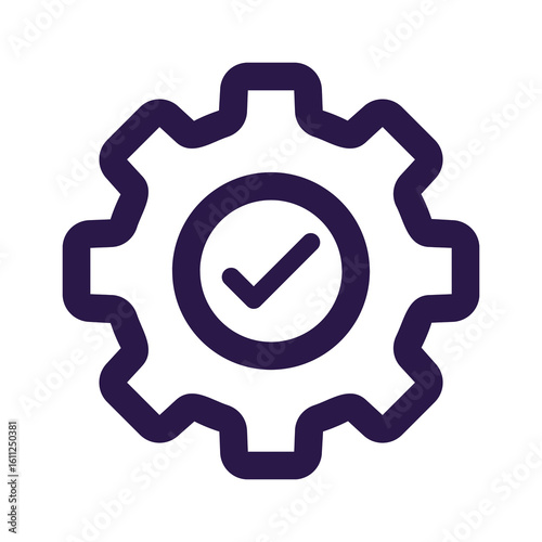 Gear with Check Mark Icon Settings and Approval Symbol
