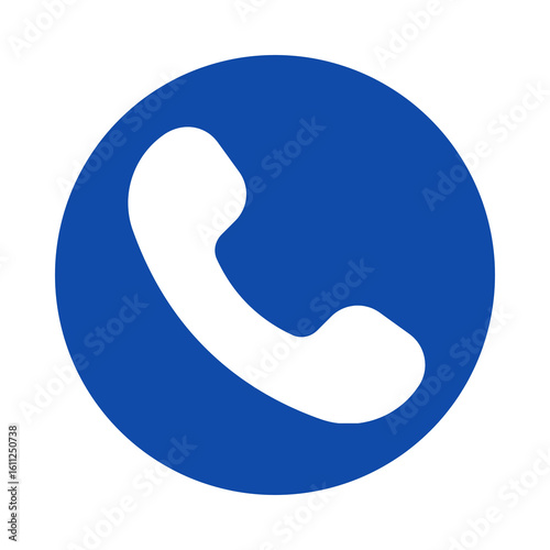 Simple white telephone call symbol isolated on Blue circle background