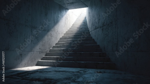 A 4K photo of old dirty concrete stairs to light.The way to success. 3d rendering.