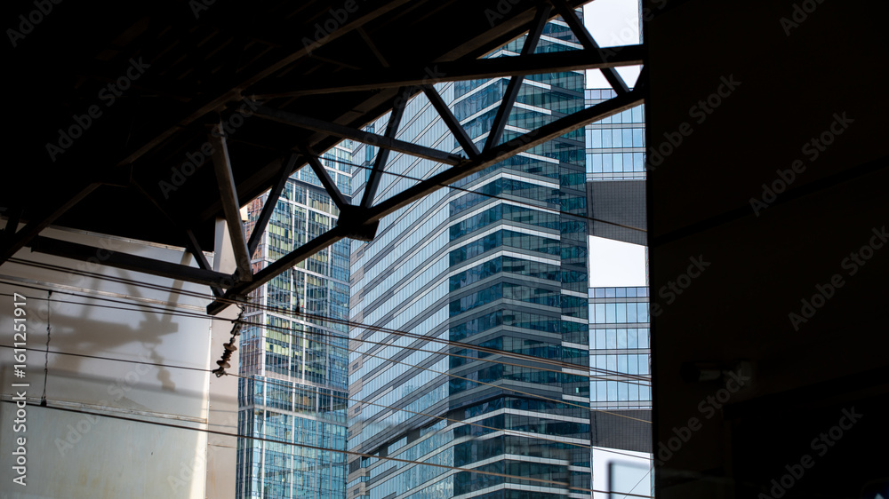 Fototapeta premium blue wall business buildings architectural background