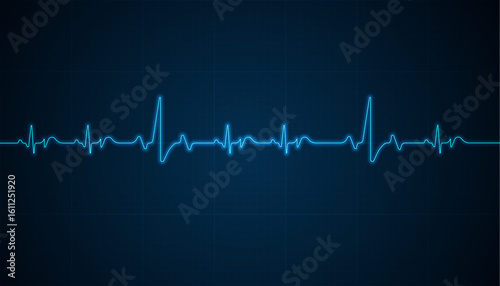 Emergency ekg monitoring. Blue glowing neon heart pulse. Heart beat. Electrocardiogram