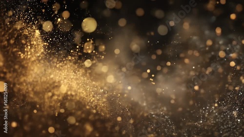 Golden Particles Shimmering and Flowing in Dark Background: A Luxurious Celebration Texture with Glowing Bokeh Effects