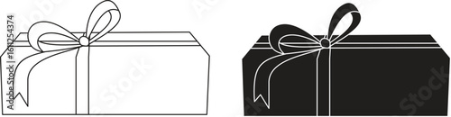 Rectangular gift box icon featuring elegant ribbon bow, long present packaging for festive events with transparent background