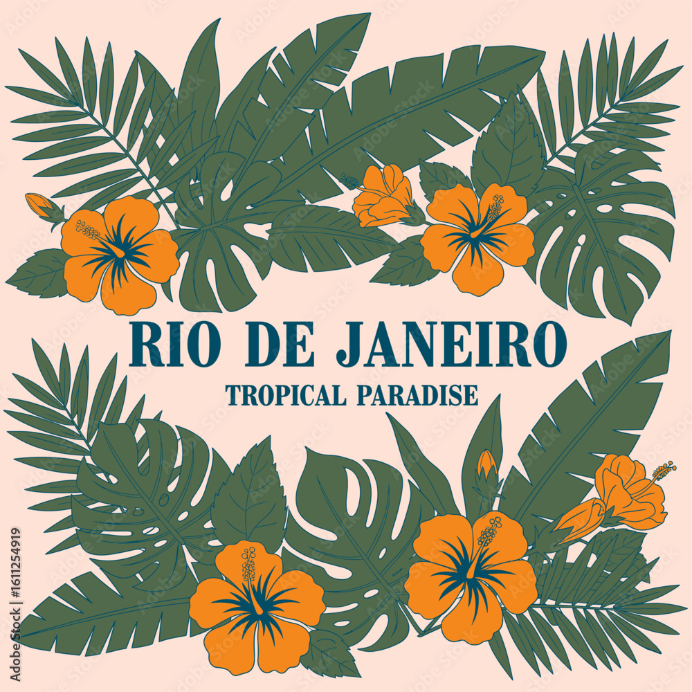 Tropical flower t-shirt design. Amazing brasil illustration. Summer flower artwork. Tropical flower graphic print design. Tropical paradise artwork. 