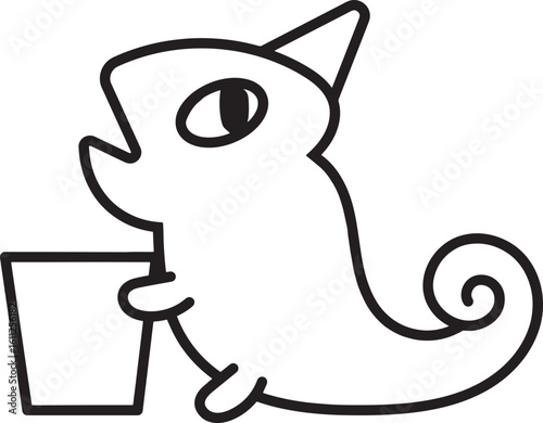 Cute Cartoon Chameleon Mascot Holding Cup - Vector Illustration