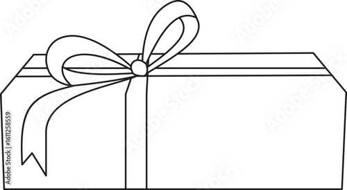 Rectangular gift box icon featuring elegant ribbon bow, long present packaging for festive events with transparent background