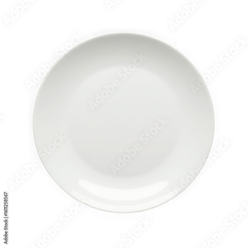 Photo of a clean white ceramic plate, isolated on a plain transparent background, ready for serving a meal