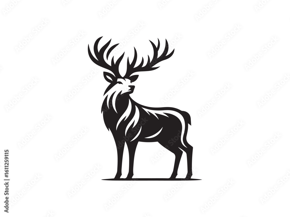 Obraz premium Black and White Vector Illustration of a Deer in Minimal Style silhouette