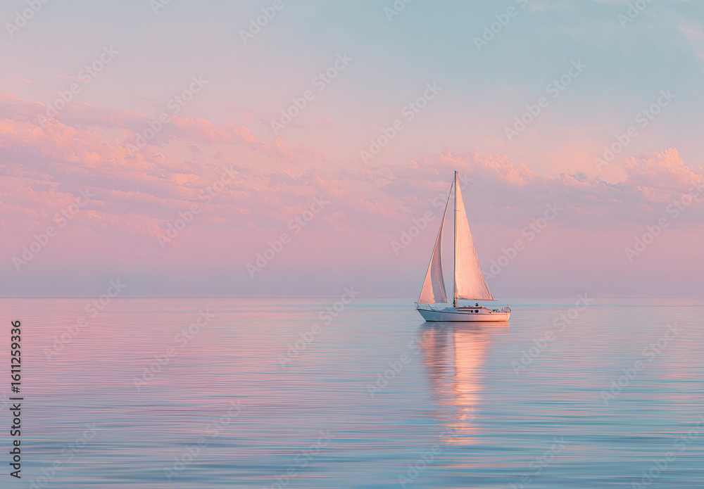 Fototapeta premium Sailboat on tranquil sea under clear sky
