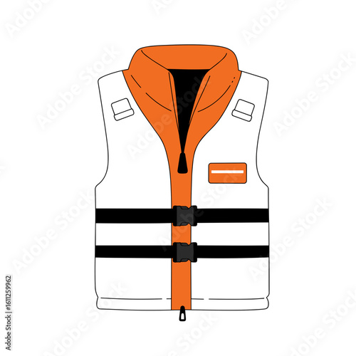 Life jacket with orange and white color scheme for safety purposes  