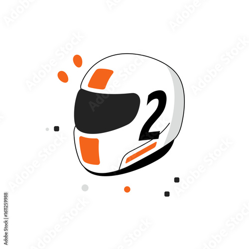 Racing helmet with number 2 in minimalist style and bold colors  