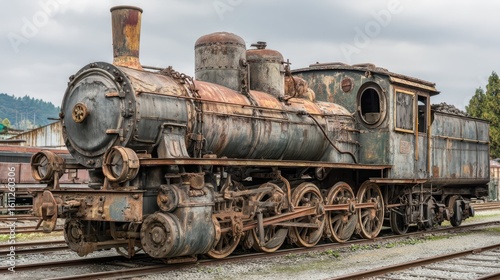 Vintage Steam Engine with Impressive Wheels on a Cloudy Day