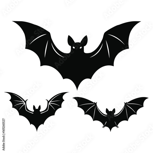 Set of Three Silhouettes of Flying Bats for Halloween Decorations