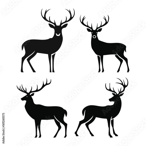 Four Majestic Deer Silhouettes Standing Proudly with Antlers