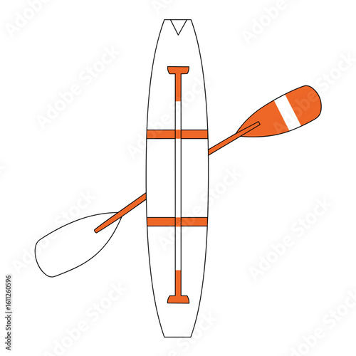 Kayak and paddles in orange color for water sports activities  