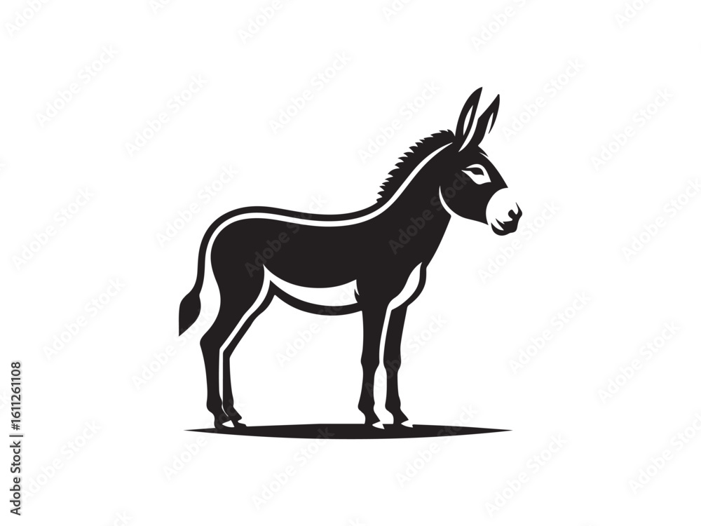 Fototapeta premium Black and White Vector Illustration of a Donkey in Minimal Style silhouette