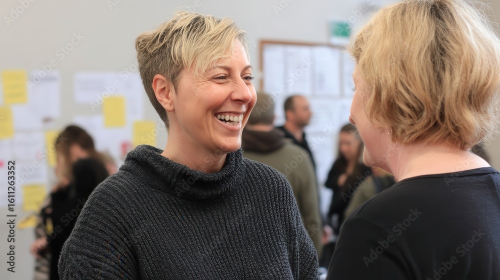 Two women engaged in conversation. Two women engaged in conversation.