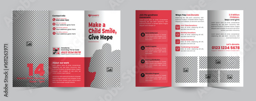 Charity Trifold Brochure Design Template for Donation Campaign and Fundraising Event