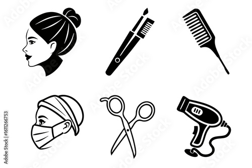 Beauty Salon Icons Hairdresser Makeup and Face Mask.