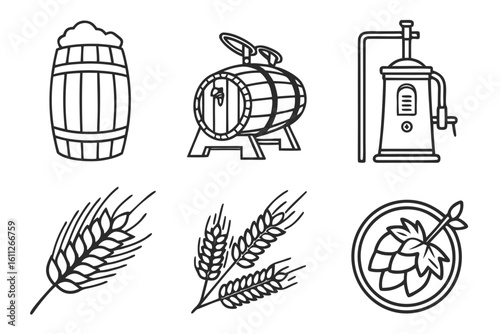 Beer Barrel Hops and Barley Icons.