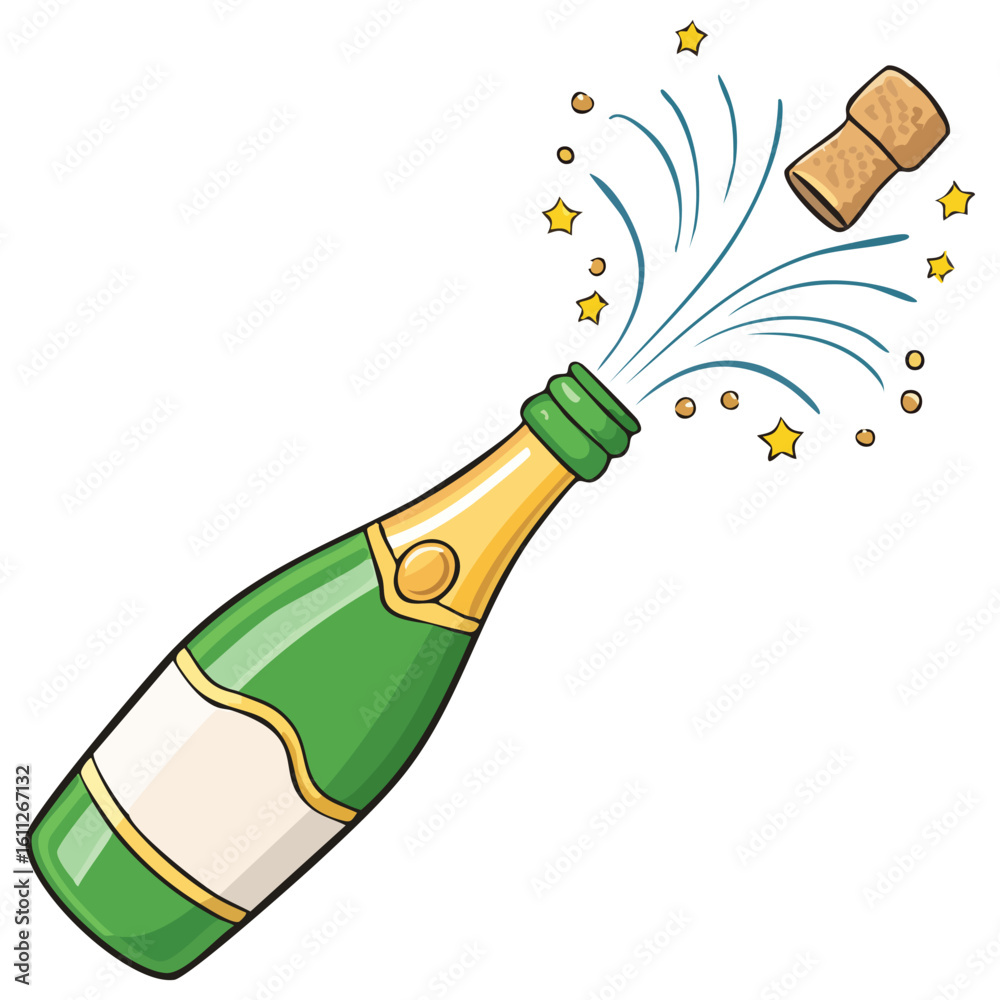 Fototapeta premium Bottle of champagne with popping cork clipart 