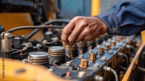 Technician Performing Oil Change on Generator Engine Maintenance
