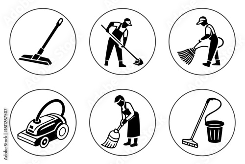 Cleaning Service Icons Set with Various Tools.