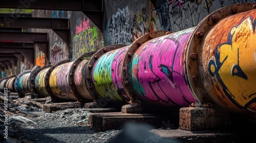 Wallpaper Mural Colorful Urban Graffiti on Old Pipeline Wall Captured in Detail Torontodigital.ca